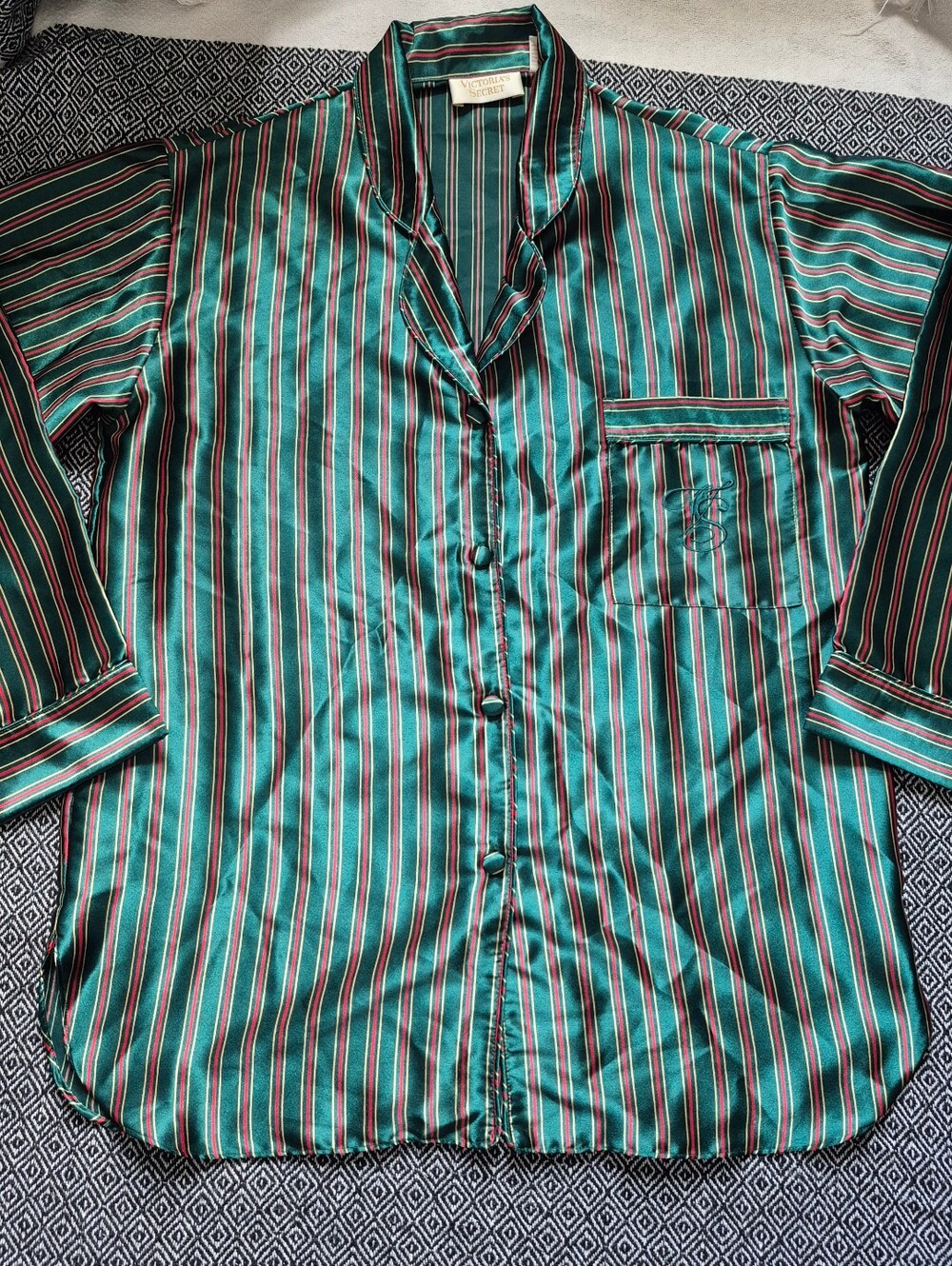 Vintage Victoria's Secret Gold Label  Button Front Sleep Shirt W/ VS On Pocket